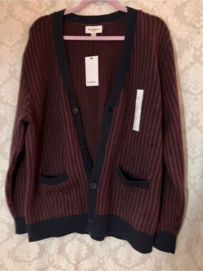 Goodfellow & Co Men’s Burgundy and Navy Striped Cardigan